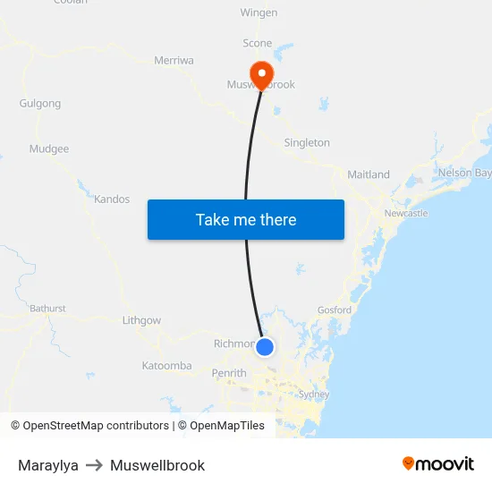 Maraylya to Muswellbrook map