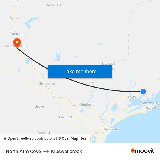 North Arm Cove to Muswellbrook map