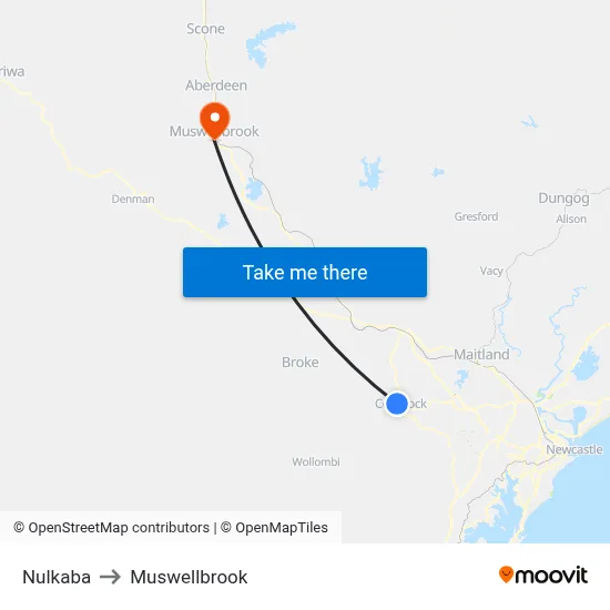 Nulkaba to Muswellbrook map