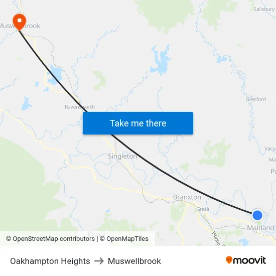Oakhampton Heights to Muswellbrook map
