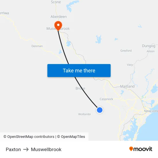 Paxton to Muswellbrook map