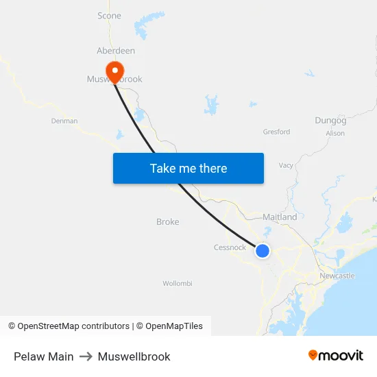 Pelaw Main to Muswellbrook map