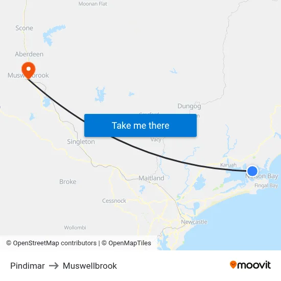 Pindimar to Muswellbrook map