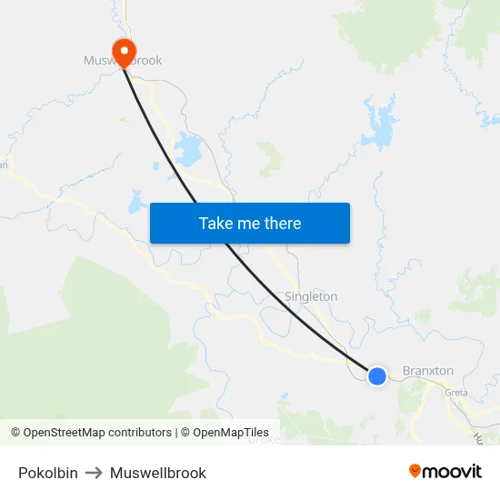 Pokolbin to Muswellbrook map