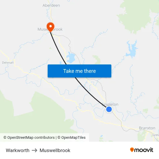 Warkworth to Muswellbrook map