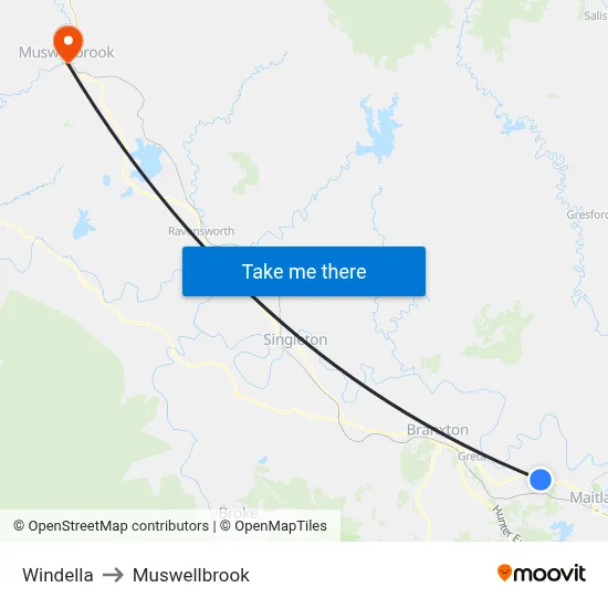 Windella to Muswellbrook map