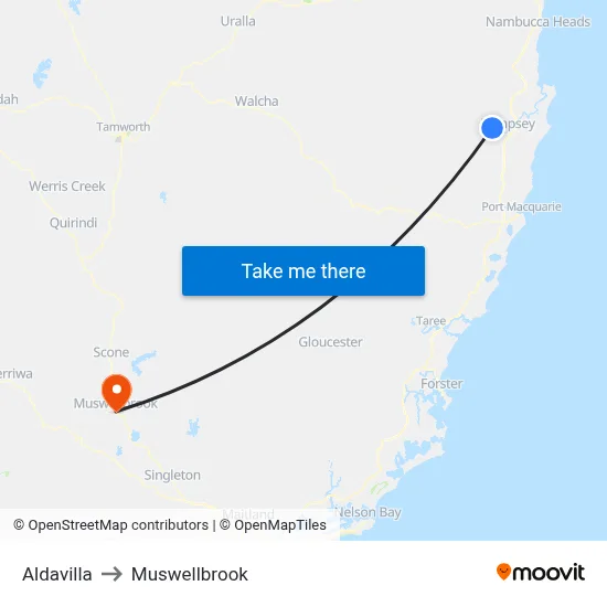Aldavilla to Muswellbrook map