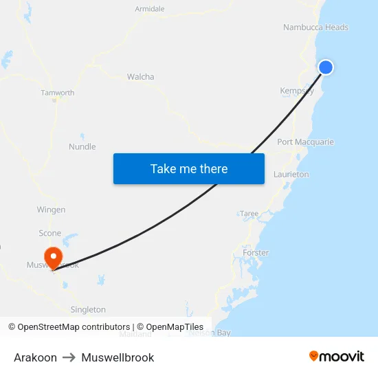 Arakoon to Muswellbrook map