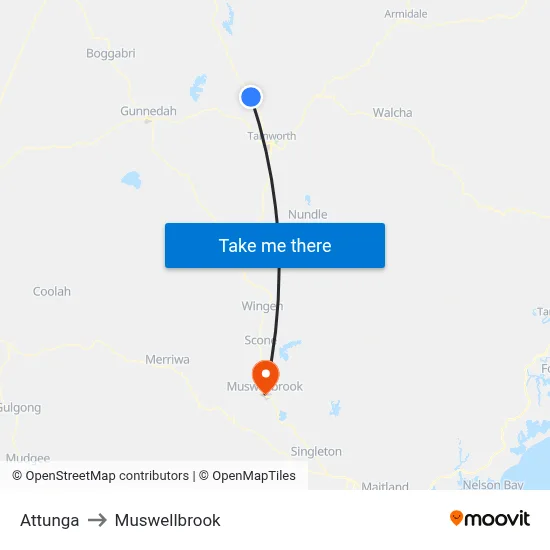 Attunga to Muswellbrook map