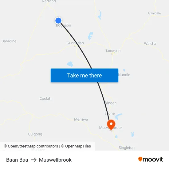 Baan Baa to Muswellbrook map