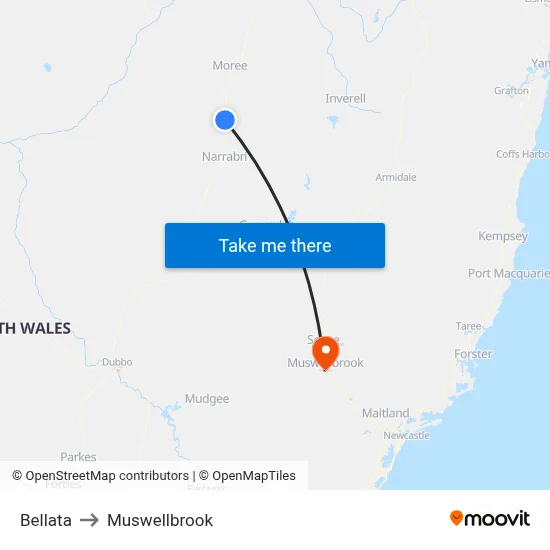 Bellata to Muswellbrook map