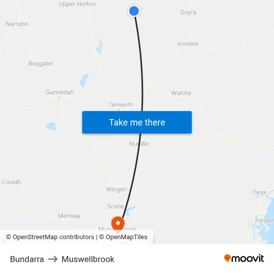 Bundarra to Muswellbrook map