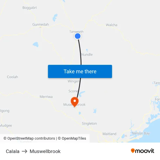 Calala to Muswellbrook map