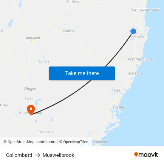 Collombatti to Muswellbrook map