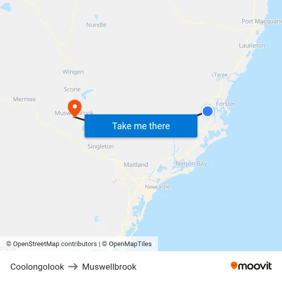 Coolongolook to Muswellbrook map