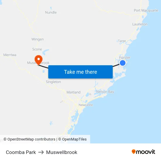 Coomba Park to Muswellbrook map