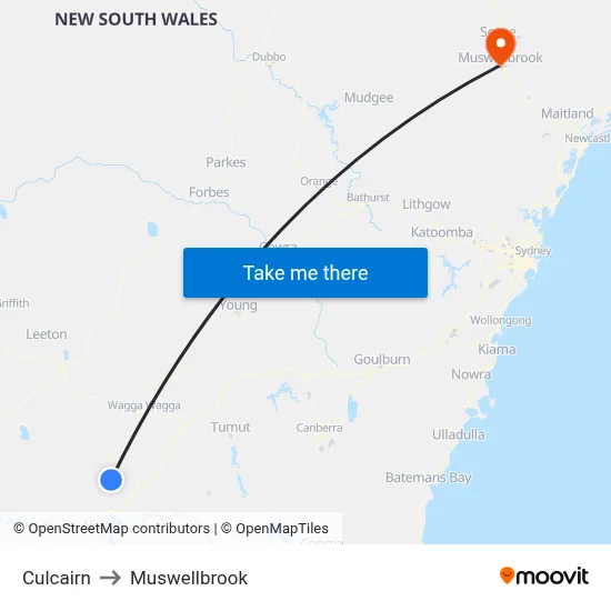 Culcairn to Muswellbrook map