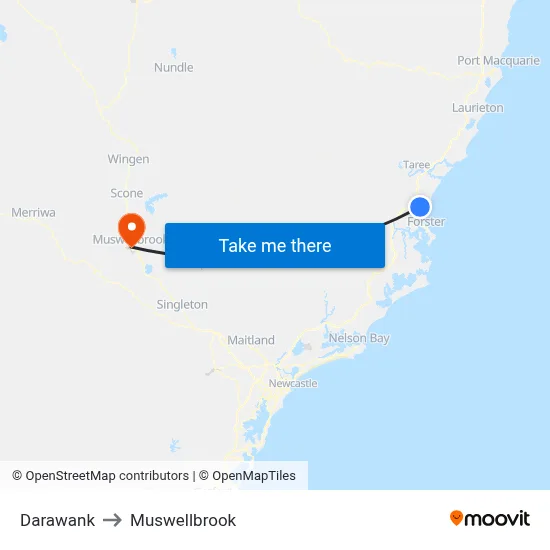 Darawank to Muswellbrook map