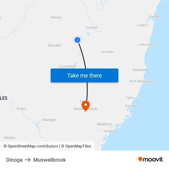 Dinoga to Muswellbrook map