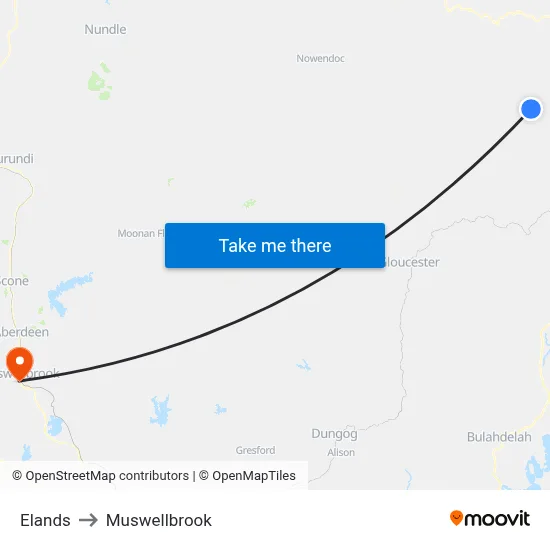 Elands to Muswellbrook map