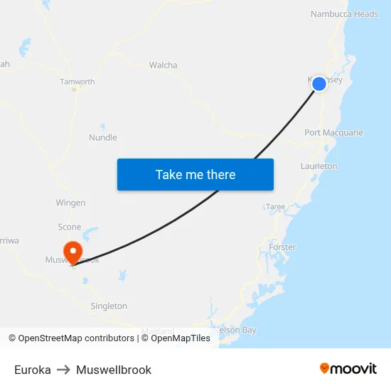 Euroka to Muswellbrook map