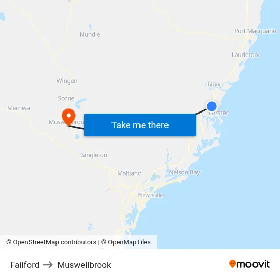 Failford to Muswellbrook map