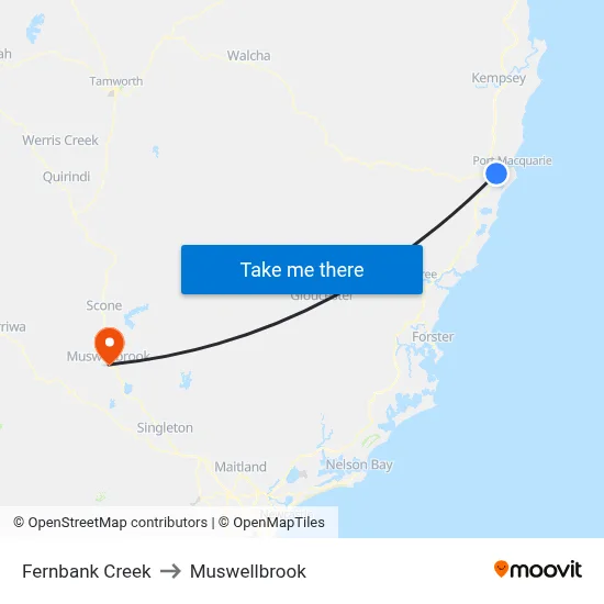 Fernbank Creek to Muswellbrook map