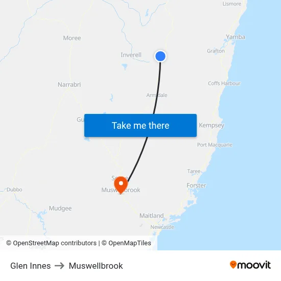 Glen Innes to Muswellbrook map