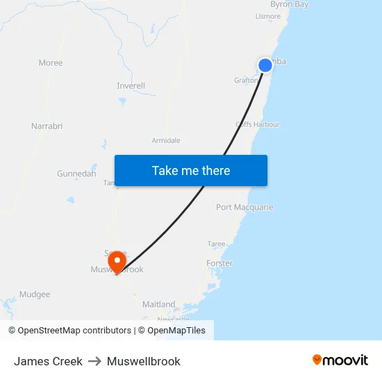 James Creek to Muswellbrook map