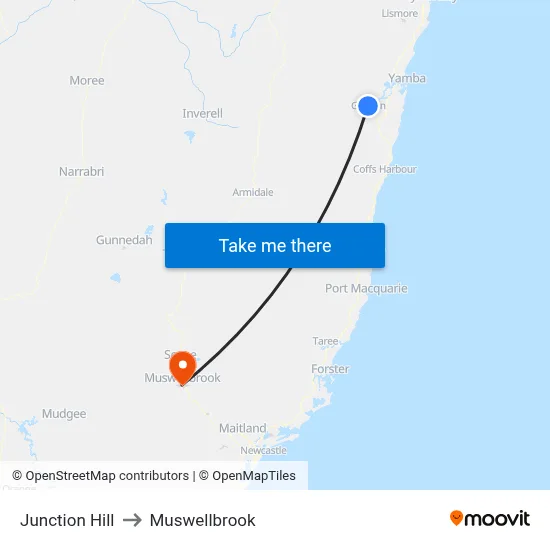 Junction Hill to Muswellbrook map