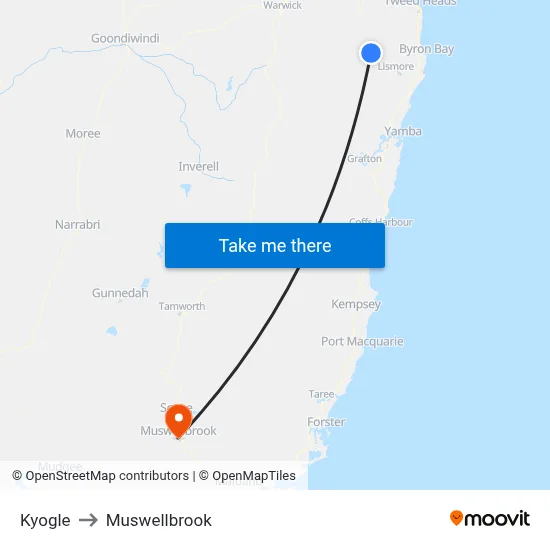 Kyogle to Muswellbrook map