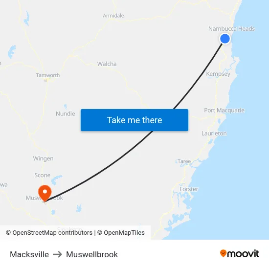 Macksville to Muswellbrook map