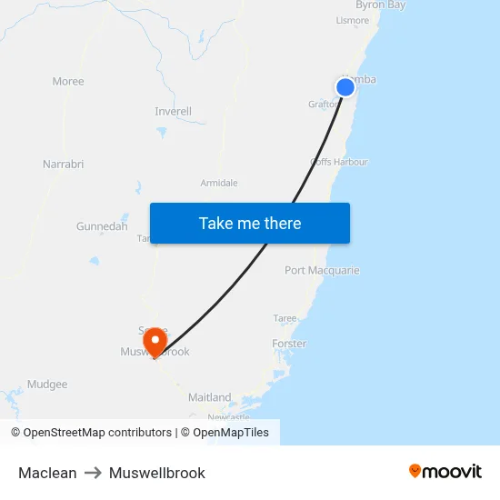 Maclean to Muswellbrook map