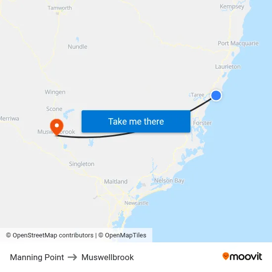 Manning Point to Muswellbrook map