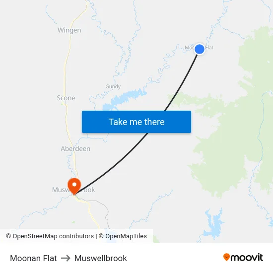 Moonan Flat to Muswellbrook map