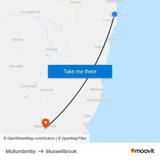 Mullumbimby to Muswellbrook map