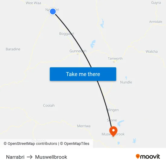 Narrabri to Muswellbrook map