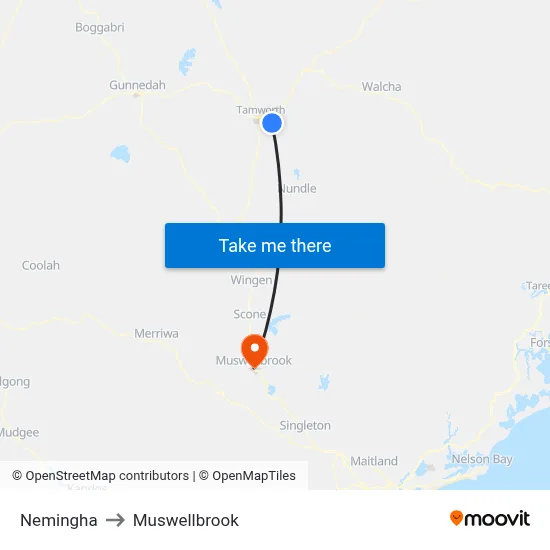 Nemingha to Muswellbrook map