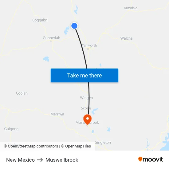 New Mexico to Muswellbrook map
