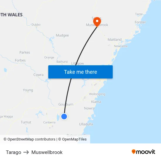 Tarago to Muswellbrook map