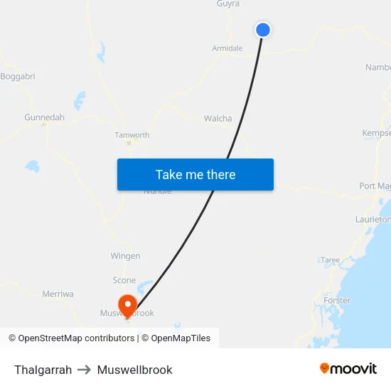 Thalgarrah to Muswellbrook map