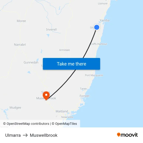 Ulmarra to Muswellbrook map