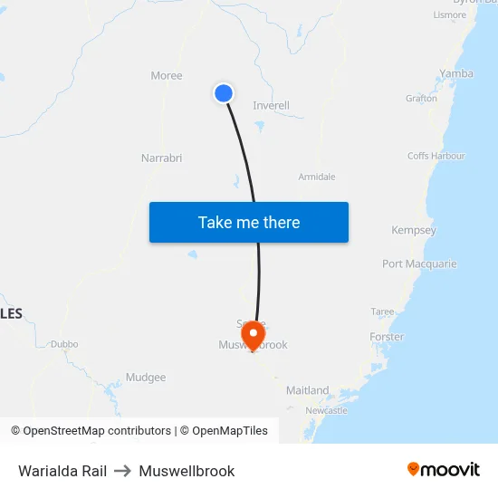 Warialda Rail to Muswellbrook map