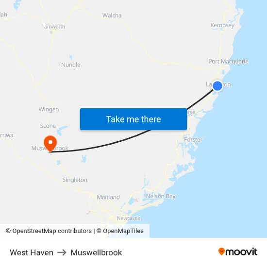 West Haven to Muswellbrook map