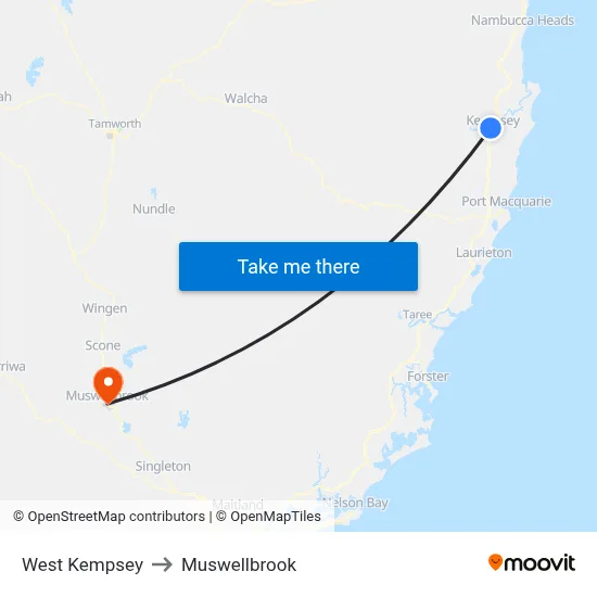 West Kempsey to Muswellbrook map