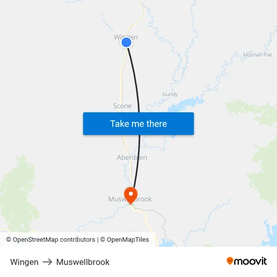 Wingen to Muswellbrook map