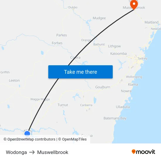 Wodonga to Muswellbrook map