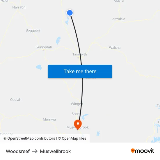 Woodsreef to Muswellbrook map
