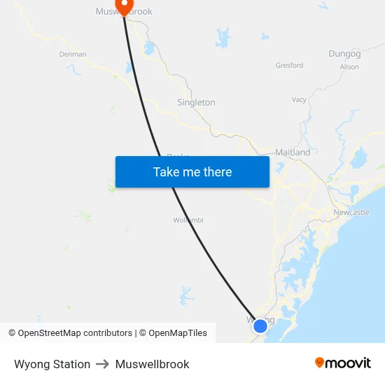 Wyong Station to Muswellbrook map