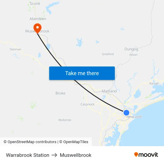 Warrabrook Station to Muswellbrook map